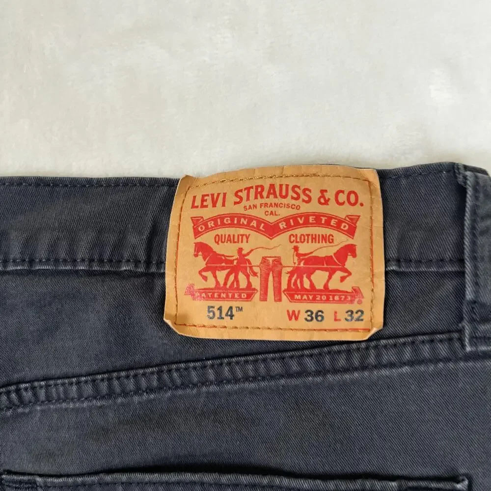 Levi's 514 Jeans Mens 36x32 Gray Regular Straight Stretch Denim Dark Wash Pants
